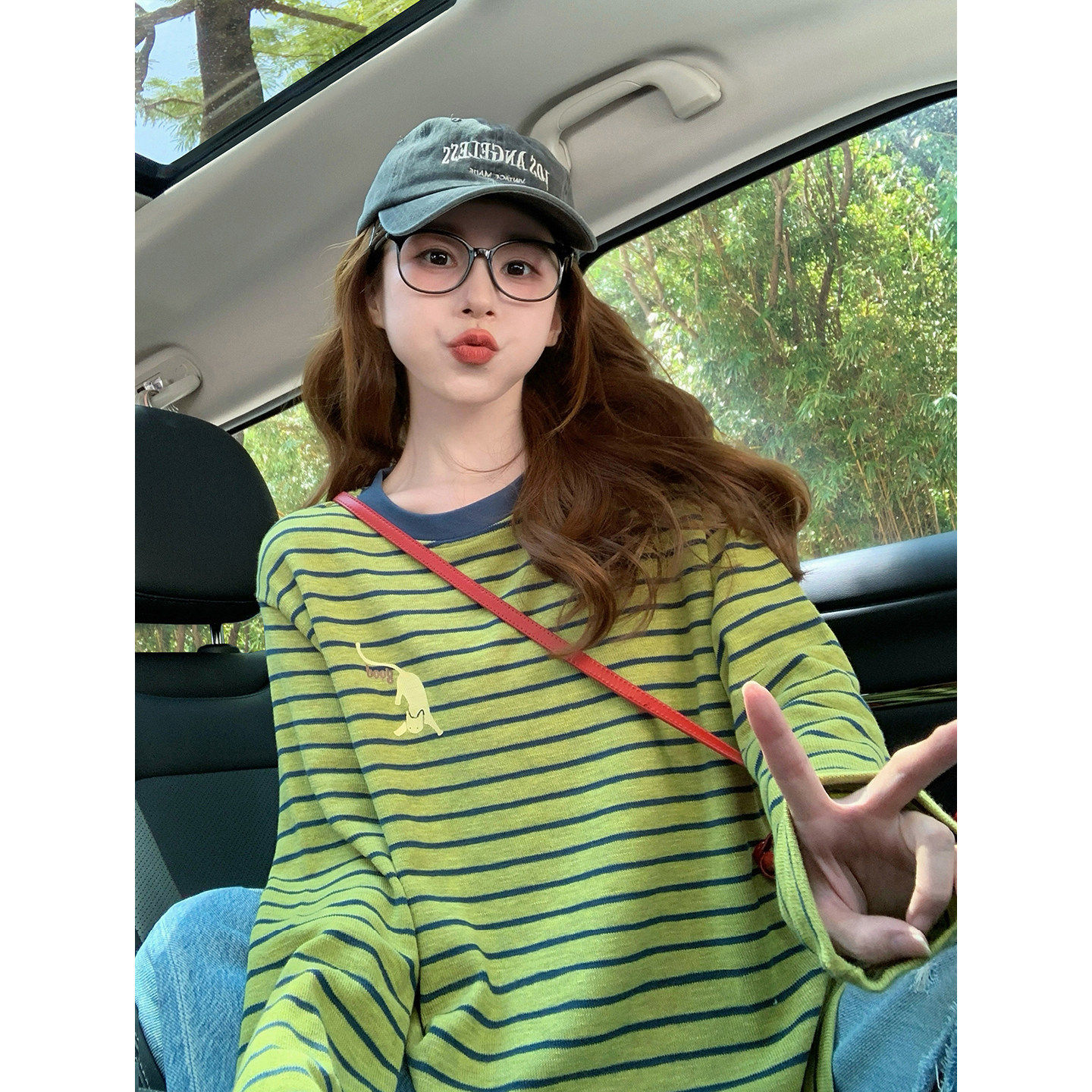 美式复古撞色条纹长袖T恤女2026新款春季学院风潮牌宽松显瘦上衣