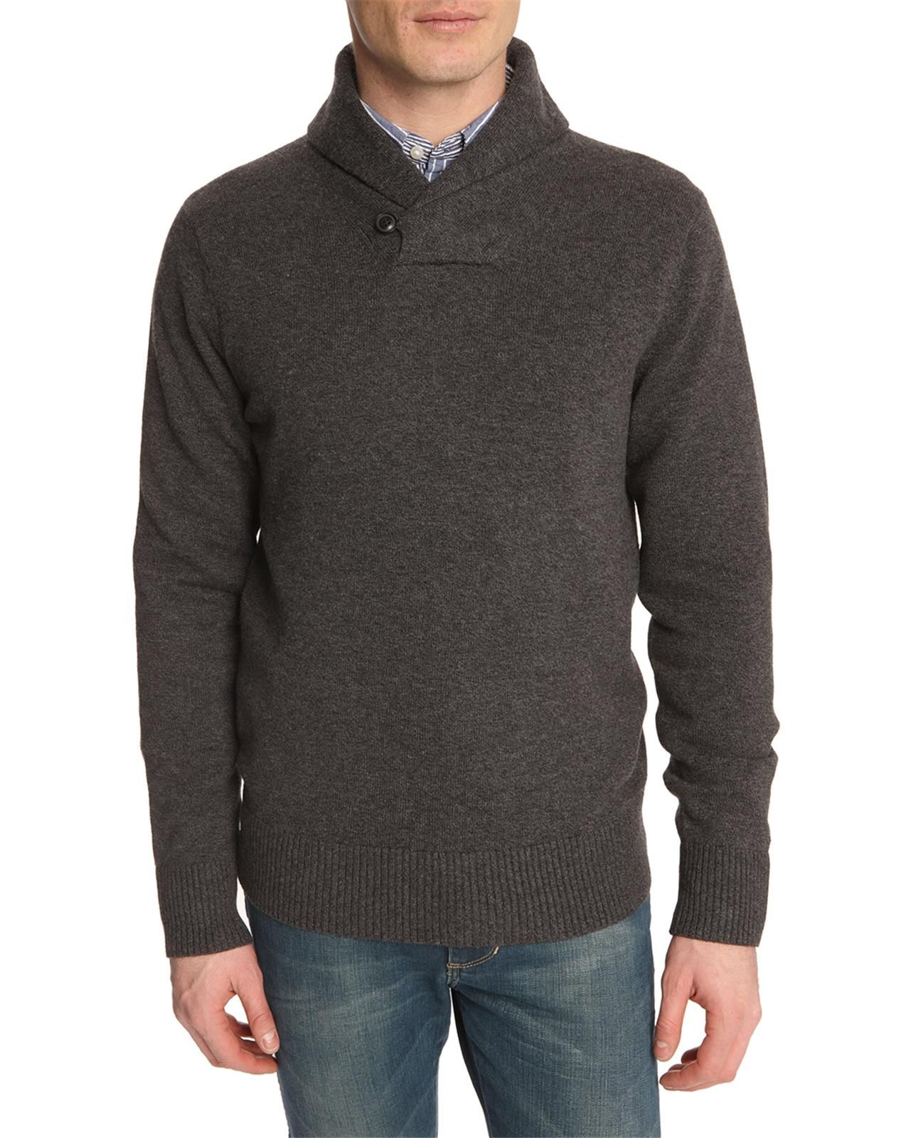 帅气粗针青果领针织衫