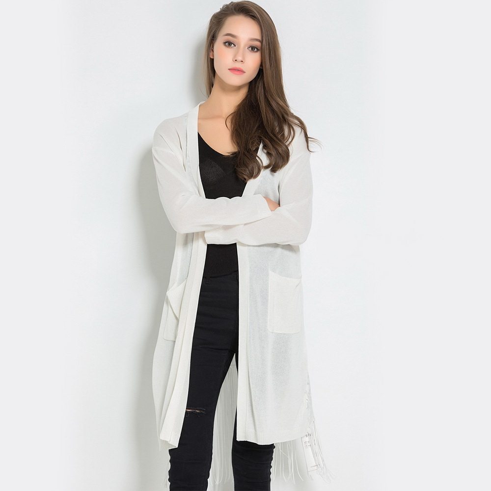 特 时尚单品 春夏 简约时尚 流苏 口袋款 针织开衫 女s476