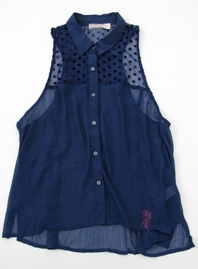 美式海鸥hol*ister 新款 波点拼接 超时尚 无袖衬衫 女N321