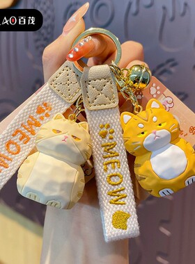 精品挂饰树脂木雕猫咪钥匙扣可爱创意喵喵家族公仔钥匙链书包挂件