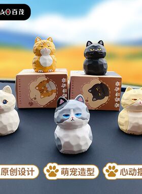 原创木雕风喵喵猫咪摆件可爱创意树脂布偶豹猫家居桌面装饰品礼品