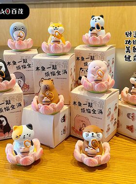原创佛系好运莲莲猪猪摆件精致公仔树脂工艺品办公桌面汽车小摆件