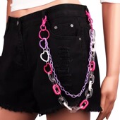 嘻哈双层裤 链镂空桃心圆环腰链外搭网红 链条高街多巴胺彩色树脂裤