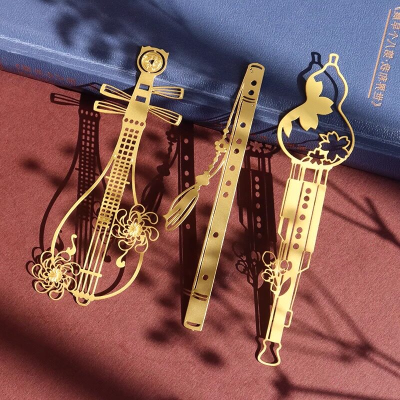 古典国风学生金属乐器书签毕业礼物镂空创意古筝黄铜文创琵琶二胡