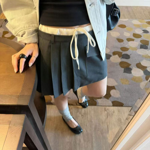梵隼·XH韩系设计感抽绳显瘦百褶裙东大门夏季新款口袋半身裙裤女