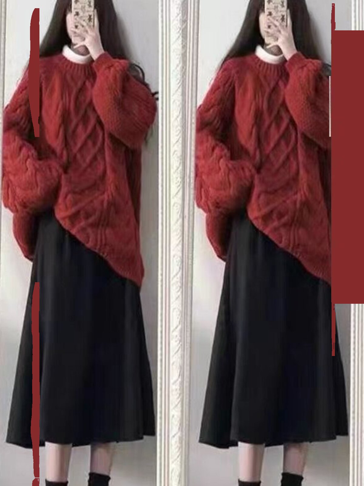 출산 스웨터 가을 겨울 중간 길이 출산복 아우터 스커트 와이드 레그 팬츠 정장 엉덩이를 덮는 두꺼운 탑