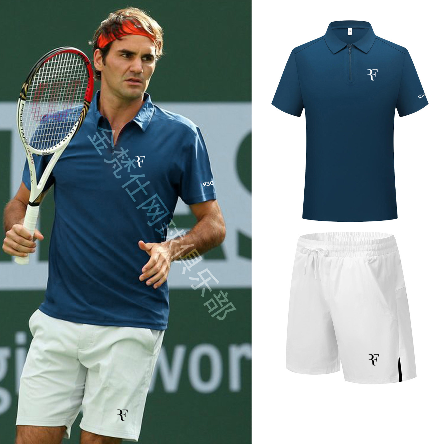 新款费德勒网球服男速干短袖POLO衫黑色同款吸湿透气运动短裤定制