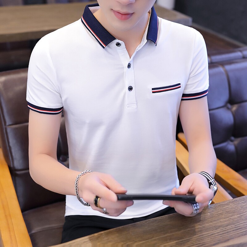 2024 티셔츠 새로운 한국 스타일 트렌디 남성 코튼 탑 반팔 폴로 셔츠 티셔츠 옷깃 여름 티셔츠