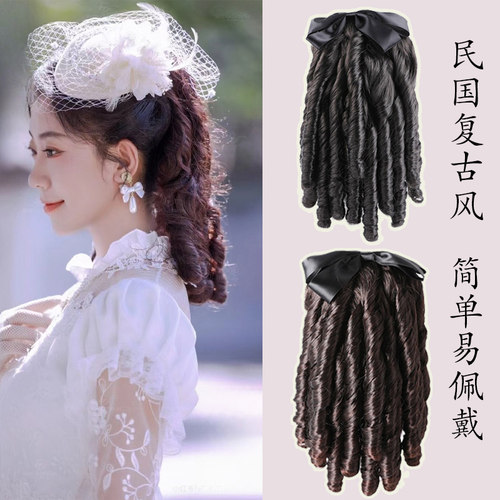 假发女高马尾仿真复古旗袍发型金粉世家民国罗马卷长发假马尾辫子