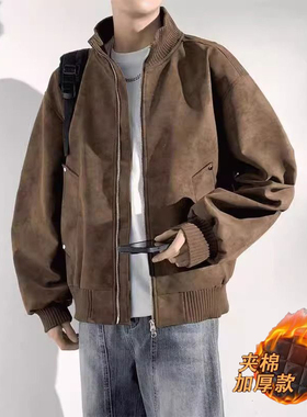 棒球服秋冬灰色扎染立领pu皮衣外套男短款cleanfit美式飞行员夹克