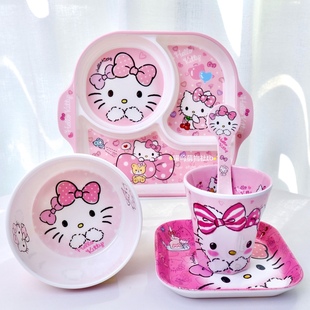 凯蒂KT猫卡通儿童碗密胺仿瓷碗耐摔宝宝吃饭碗汤碗家用食品级餐具