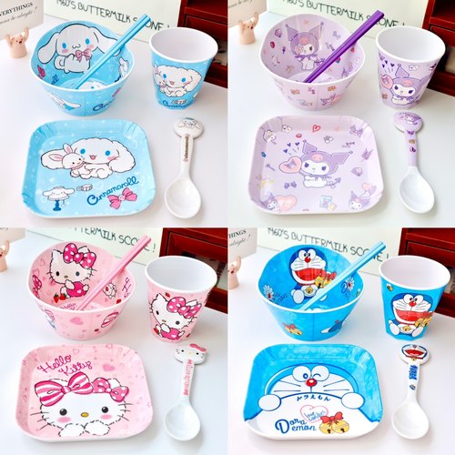 卡通库洛米吃饭碗盘套装美乐蒂宝宝吃饭防摔餐具儿童家用可爱碗勺