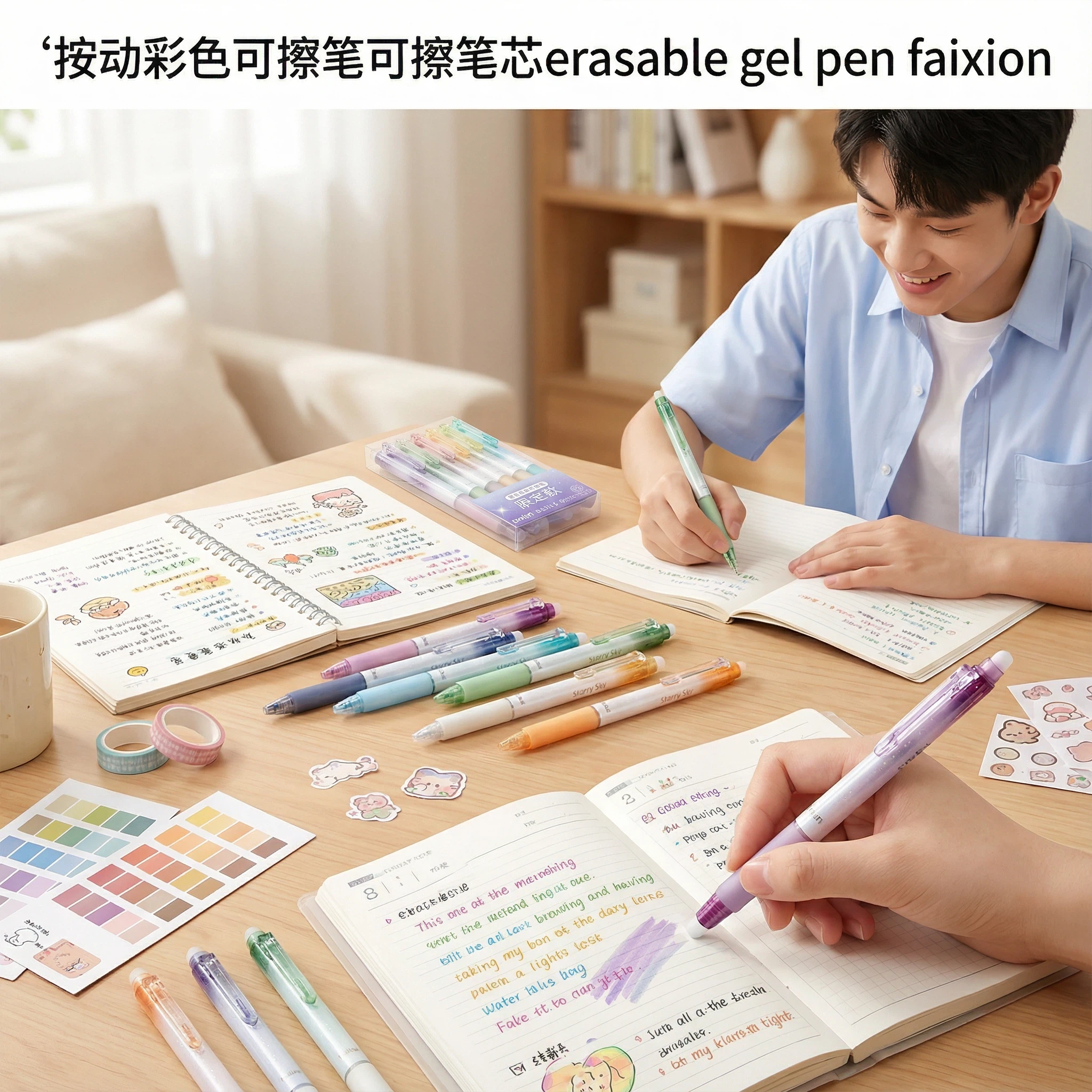 按动绿色紫色彩色可擦笔可檫笔芯替换芯erasable gel pen faixion