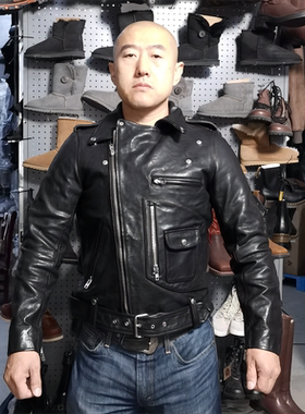 男士时尚黑色山羊皮油蜡机车皮衣终结者男主装J22经典皮衣春秋