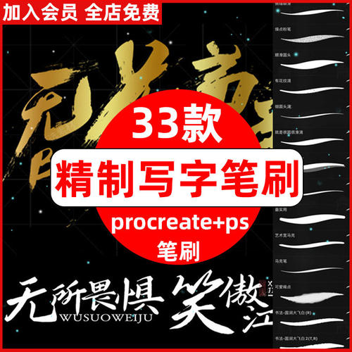 精制写字笔刷勾线板ps33款绘马克钢笔毛笔草书书法描边Pro