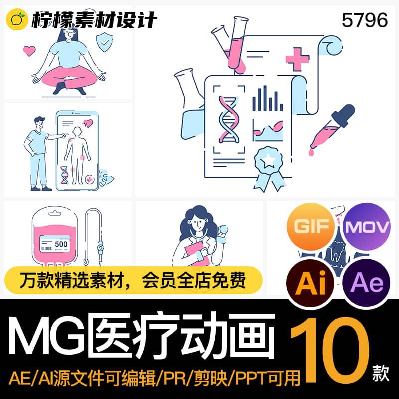 MG动画卡通人物医疗医学医生图标AEAI源文件透明GIFMOVPR素材