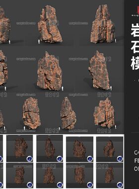10款自然山体山石岩石C4D模型3D立体fbx素材石山obj格式文件C2323