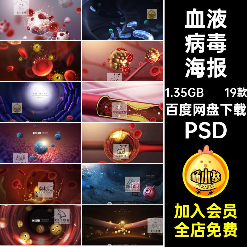 血小板血液病毒海报PSD医疗生物科技血管细菌病毒图合成创意素材