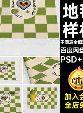 地毯样机室内5个毛毯地垫图案贴图设计印花图层贴图样机客厅s毛