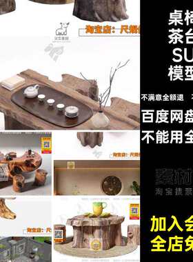 室内茶台SU模型中式组合桌椅桌子室外凳子根雕古典茶室桌椅SU