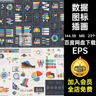 23个数据图标插画饼图可视化矢量柱状图仪表盘图形EPS信息统计