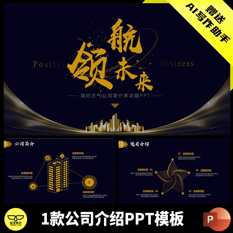黑金简约酷炫大气领航未来公司介绍品牌简介项目推广介绍PPT模板