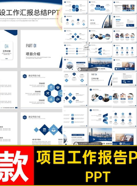 蓝色工作报告PPT大气项目建设品牌模板1款公司总结报告简介企业