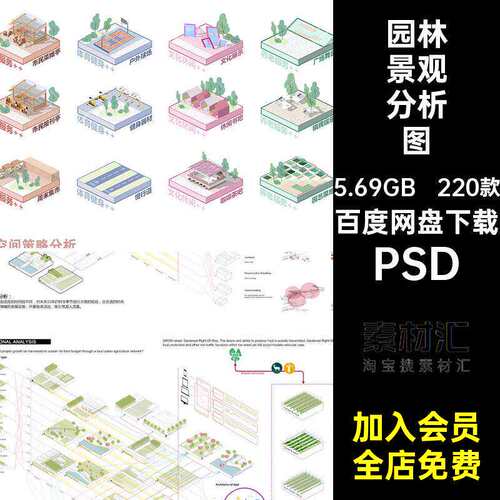 公园广场插画模块220款分析图空间源文件素材PSD小扣免园林