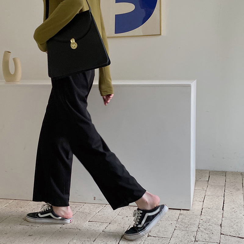 Real shot spring and summer new Korean loose thin versatile Pants Black drop feeling high waist casual pants