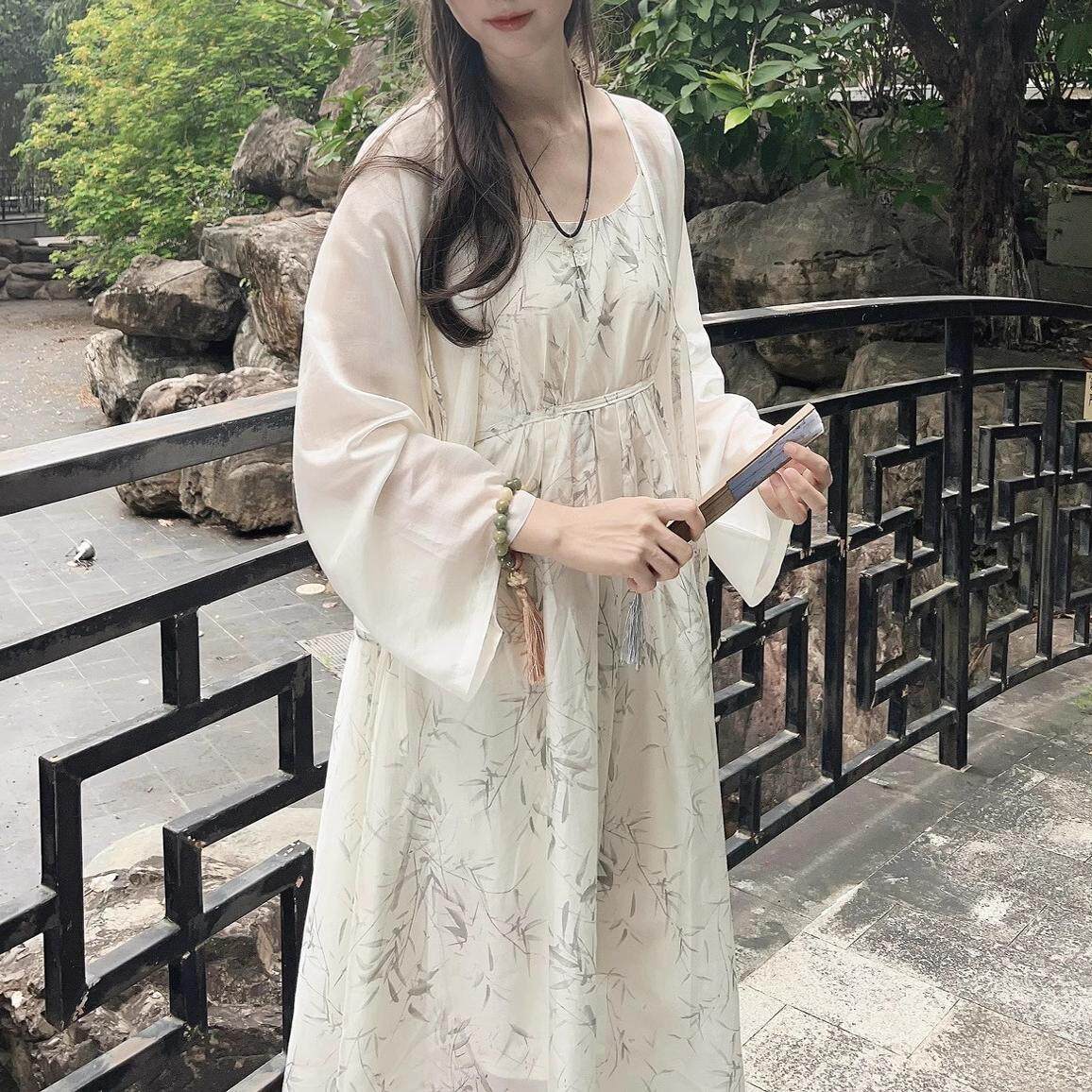 忘川琉璃国风正版【竹涛听雨】新中式连衣裙吊带裙汉元素五一出游