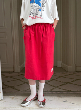 gugumini童装2025夏季女童全棉休闲舒适度假旅行拍摄大红色半身裙