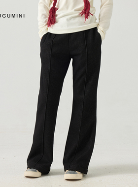 gugumini童装2025冬季女童百搭舒适轻盈加绒加厚针织牛仔喇叭裤