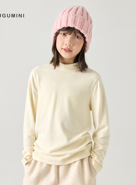 gugumini童装2025秋冬女童慕斯羊毛绒加厚结构款运动半高领打底衫