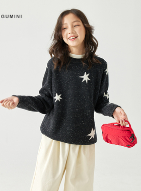 gugumini童装2025秋冬男女童新款100%美丽奴羊毛星星提花套头毛衣