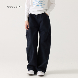 裤 全棉水洗棉百搭舒适透气口袋工装 女童2026春新款 gugumini童装