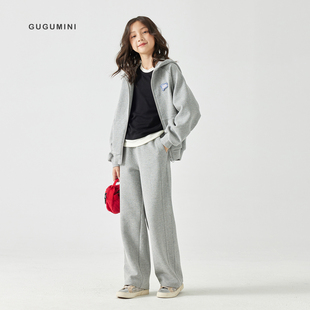 gugumini童装女童2026秋新亲肤舒适小学生日常运动卫衣直筒裤套装