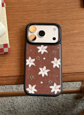 ins适用苹果17PPROMAX手机壳格纹爱心水果苹果大孔iPhone16保护套