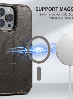 适用iPhone17ProMax手机壳16/15翻盖插卡Mag Safe磁吸无线充电皮套