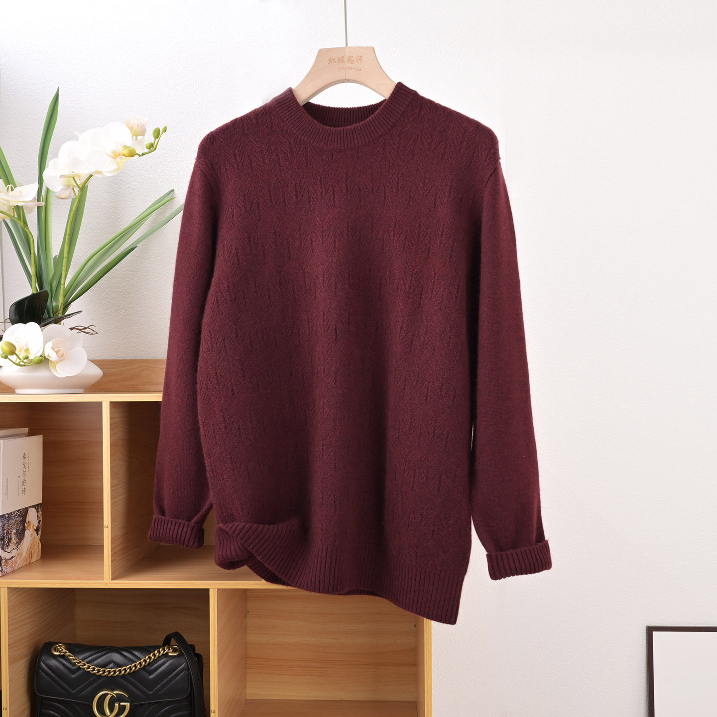 色系儒雅 2025新款男士商务休闲圆领提花加厚100纯山羊绒套衫长袖