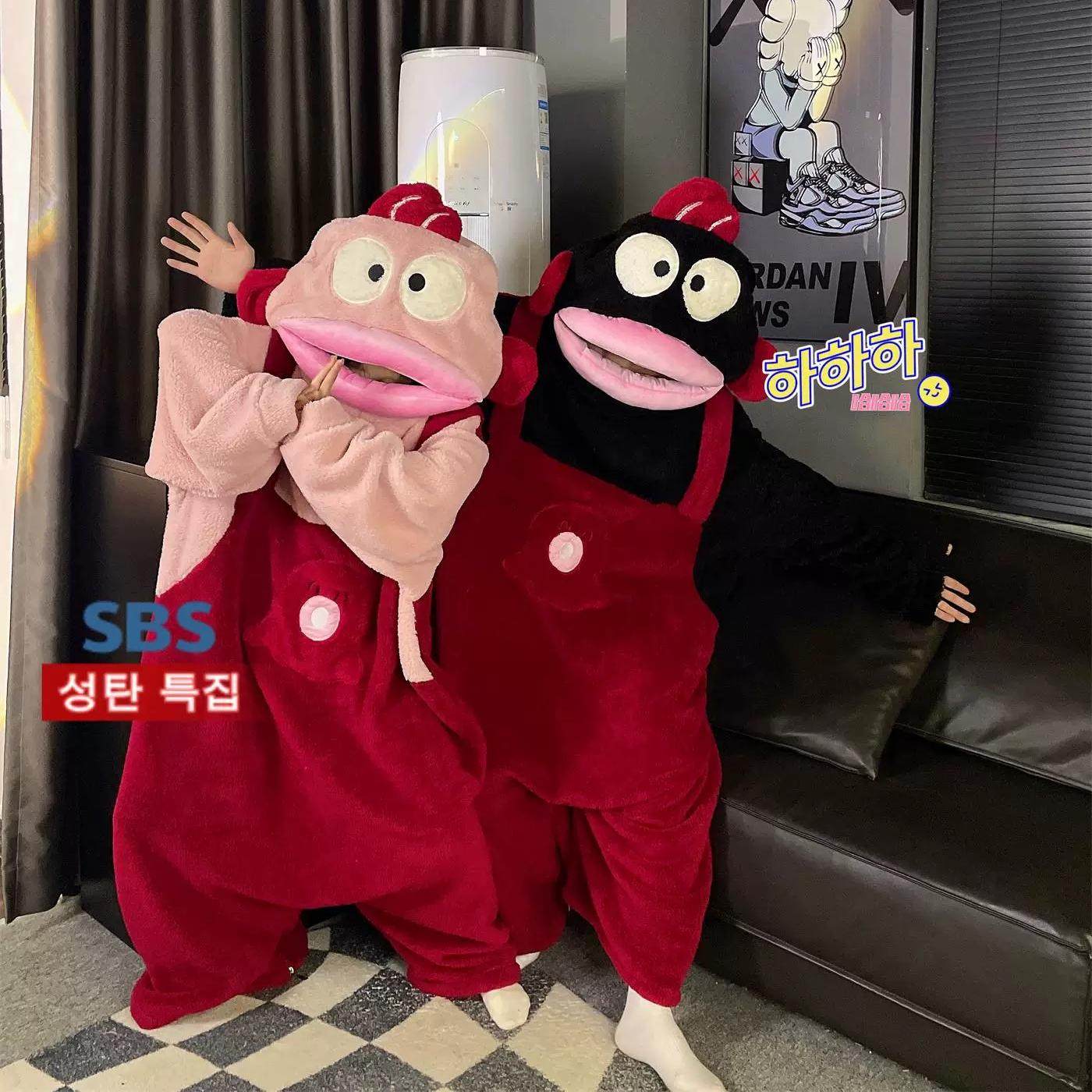 汉顿丑鱼连体睡衣女秋冬季珊瑚绒加厚加绒男款情侣大码一体式套装