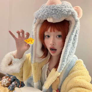 珊瑚绒睡袍女2025年新款冬季加绒加厚料理鼠王卡通睡衣家居服套装