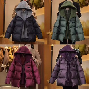 90白鸭绒假两件连帽羽绒服亲子中大童男童羽绒服YG6609