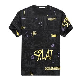 2024靓仔圆领男装时尚潮流印花图案男款潮流休闲罗纹圆领短袖男T