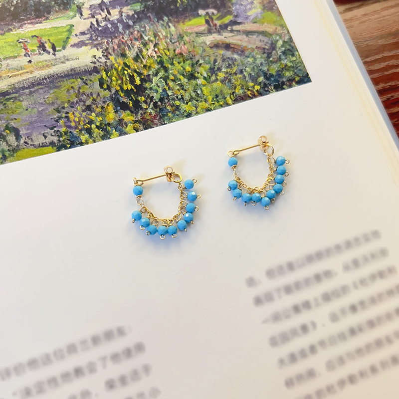 蓝松石流苏14k包金后挂耳钉