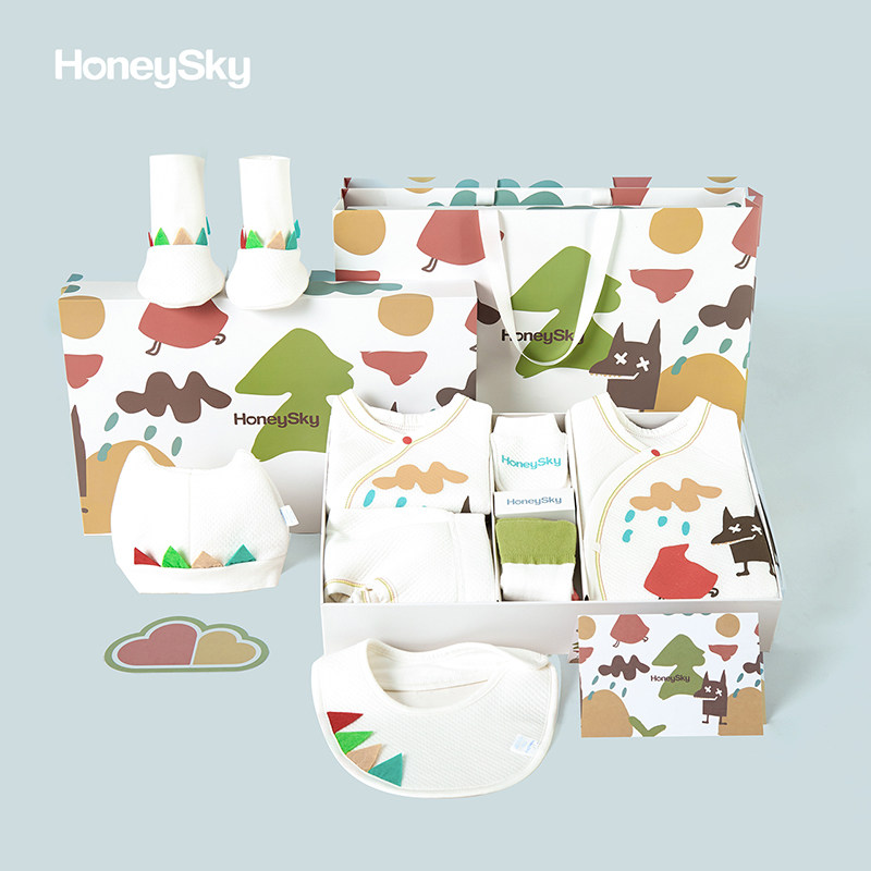 honeysky 新生婴儿礼盒套装纯棉儿衣服用品初生宝宝百天满月8件套