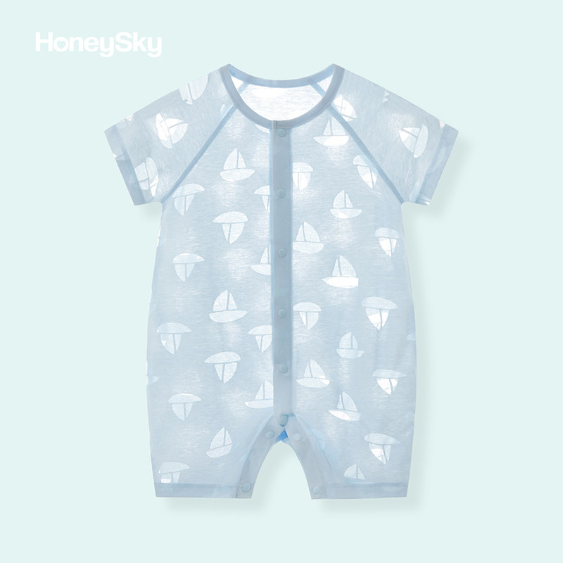honeysky新生婴儿儿衣服夏天初生薄款宝宝连体衣夏季短袖外出哈衣