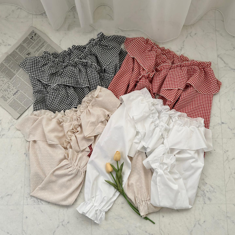 清仓 夏新款日系甜美花边荷叶边 露肩小性感一字领长袖衬衫防晒衫