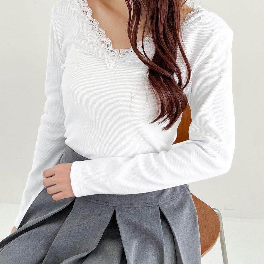 长袖百搭蕾丝边女长袖T恤打底衫