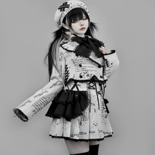 套装 暗黑少女风哥特套装 时尚 画报风格 女蕾丝蝴蝶结系带裙装